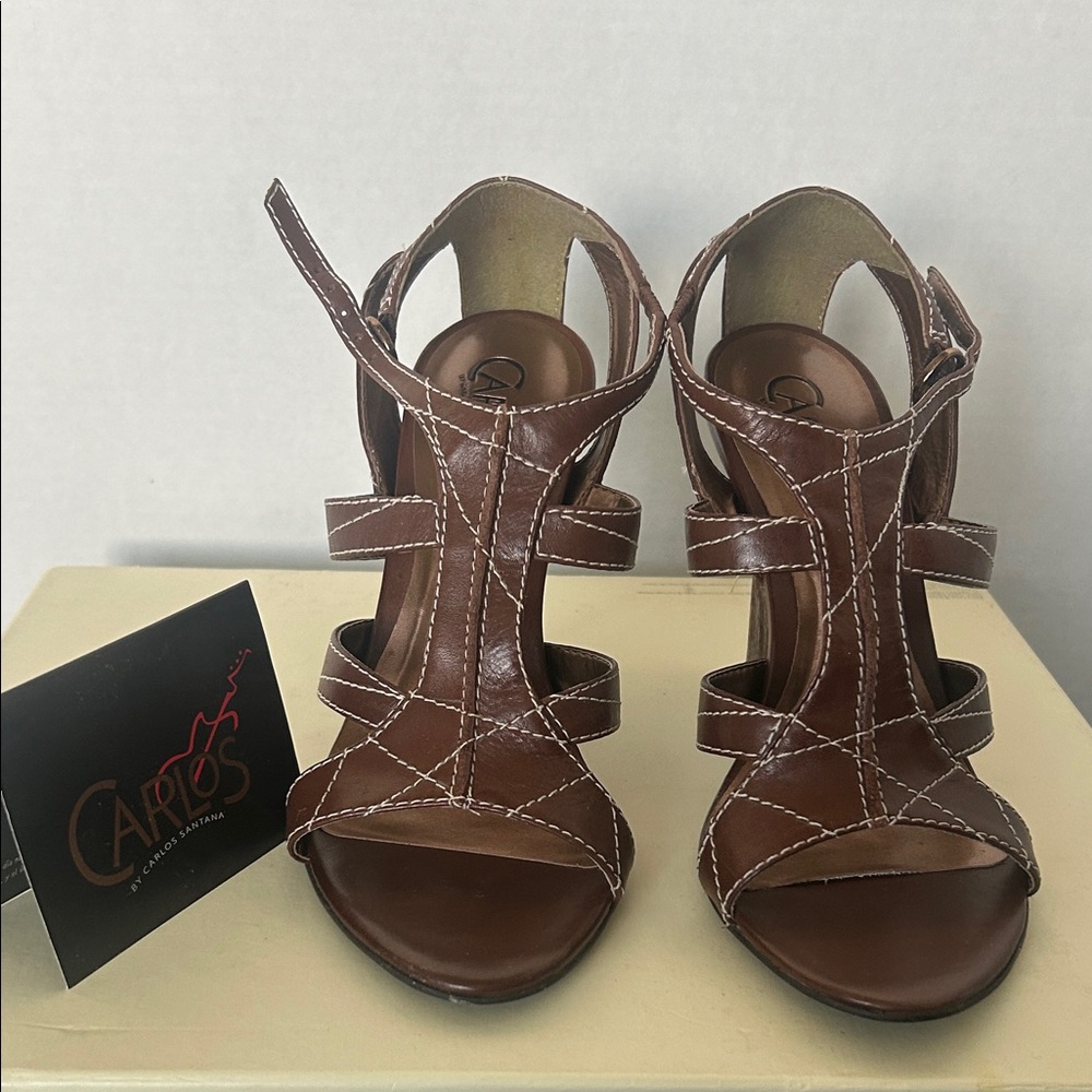 Carlos by Carlos Santana Brown Heels with White Stitching